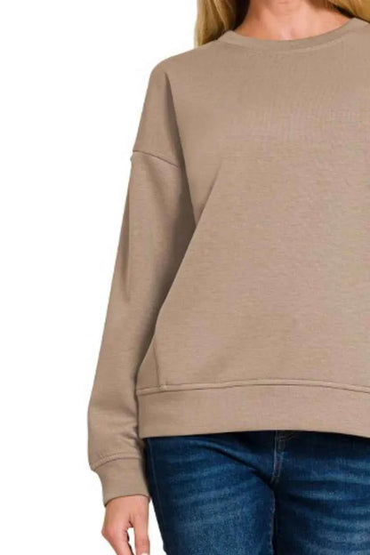 Zenana Scuba Round Neck Sweatshirt Women's Top for Comfort and Style