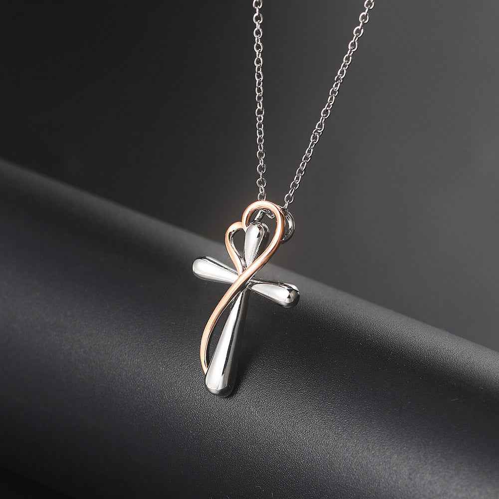 Heart-shaped Cross Necklace - Simple Color Separation Electroplating Design