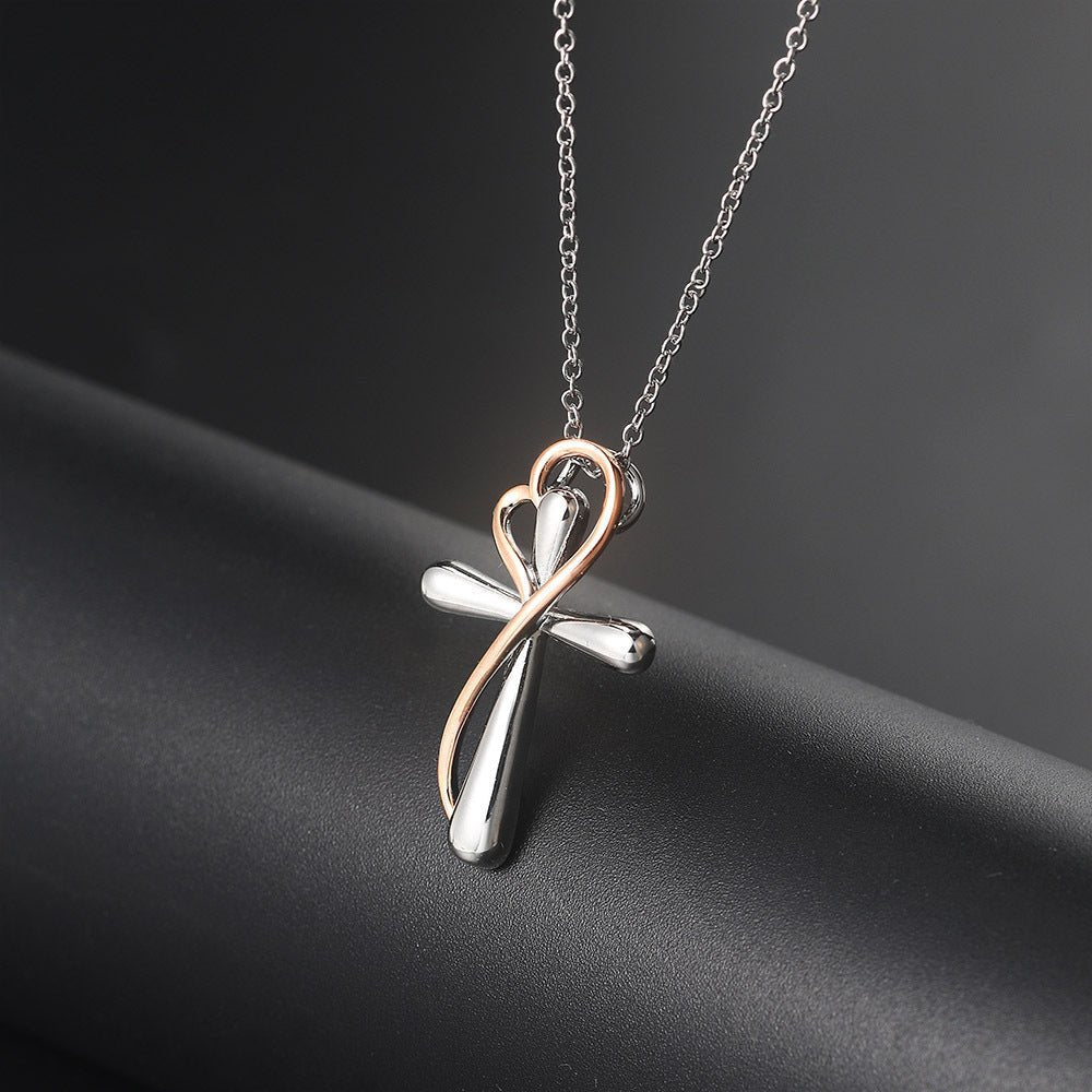 Heart-shaped Cross Necklace - Simple Color Separation Electroplating Design
