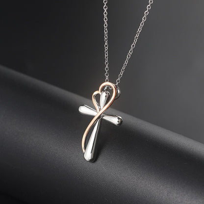 Heart-shaped Cross Necklace - Simple Color Separation Electroplating Design