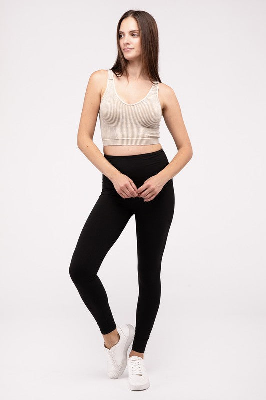 ZENANA Washed Ribbed Cropped V-Neck Tank Top