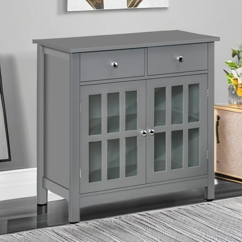 Gray Glass Door Kitchen Cabinet with Drawers | Home Decor | Kitchen + Metal
