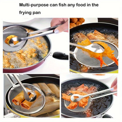 HeatResistant Stainless Steel Strainer Tongs for Frying
