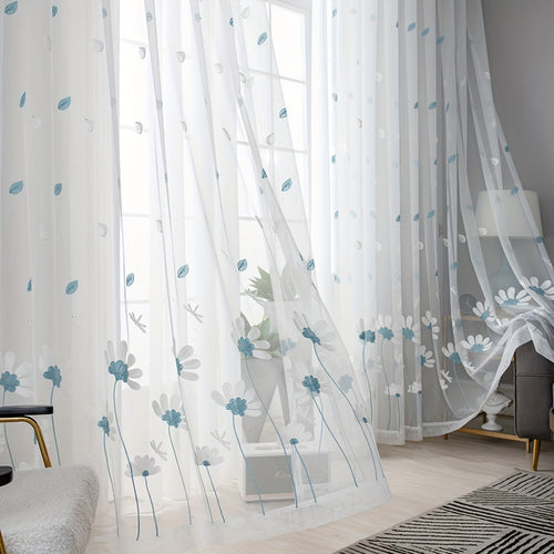 Elegant Floral Embroidered Tulle Curtain for Home Decor