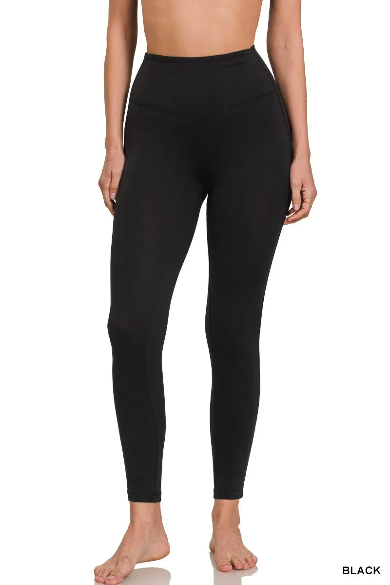 Zenana Brushed Microfiber Full Length Leggings in Black