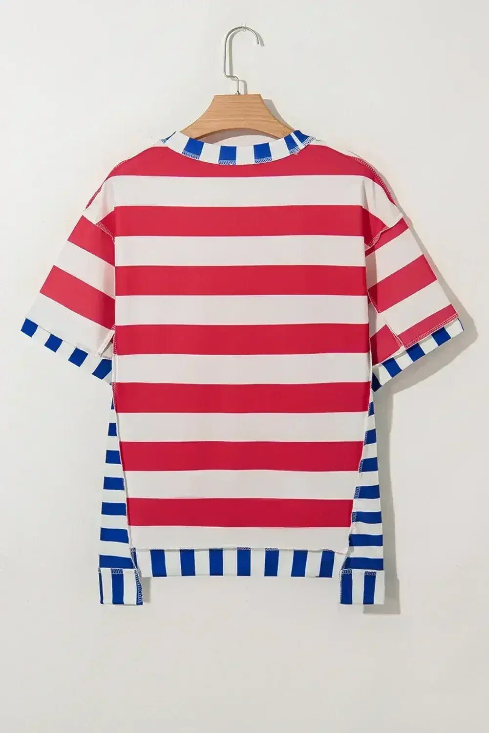 Red Stripe Loose Casual Color Block T Shirt