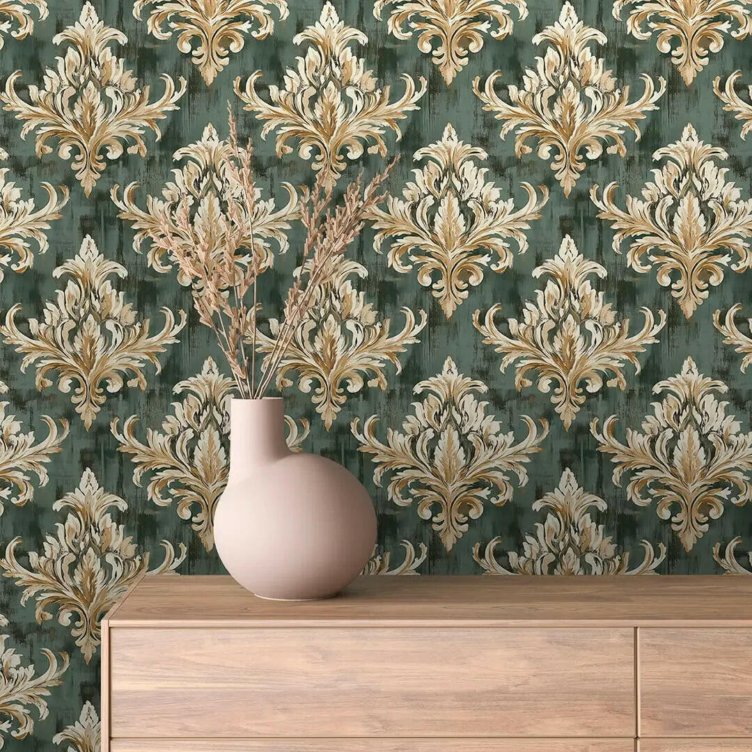 Regal Veridian Damask Wallpaper
