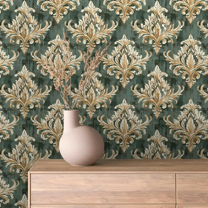 Regal Veridian Damask Wallpaper