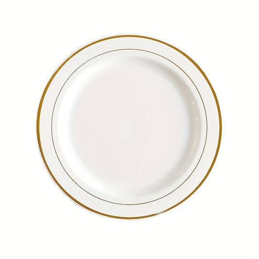 10 Elegant GoldEdged Plastic Plates  75inch White