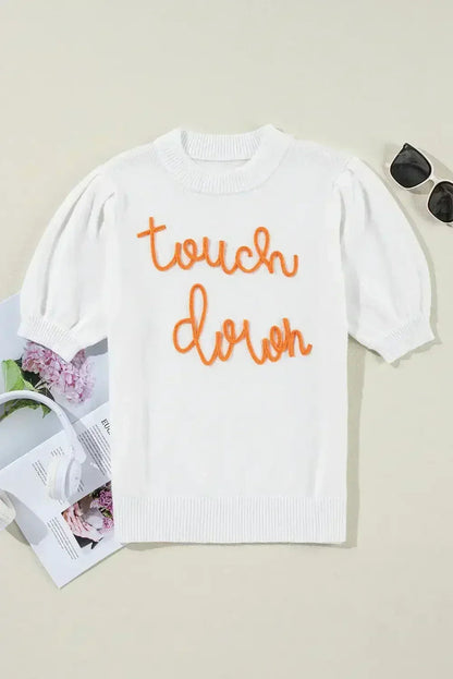 White Touchdown Tinsel Puff Short Sleeve Sweater