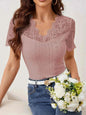 Lace Trim Eyelet Embroidered Summer T Shirt
