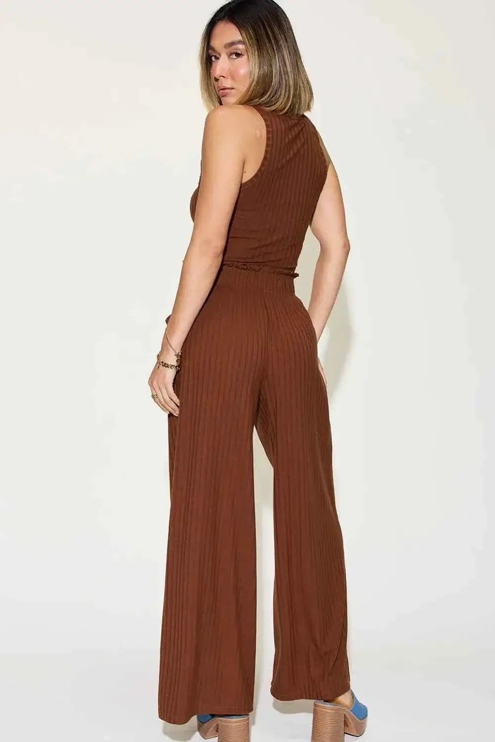 Ribbed Tank and Pants Set with Wide Leg Style