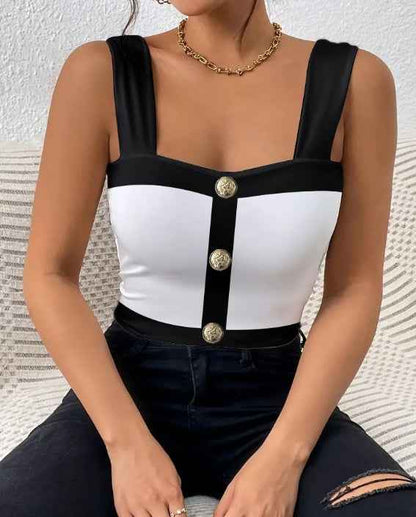 Women's Color Block Slim Fit Vest - Square Neck Sleeveless Women's Top