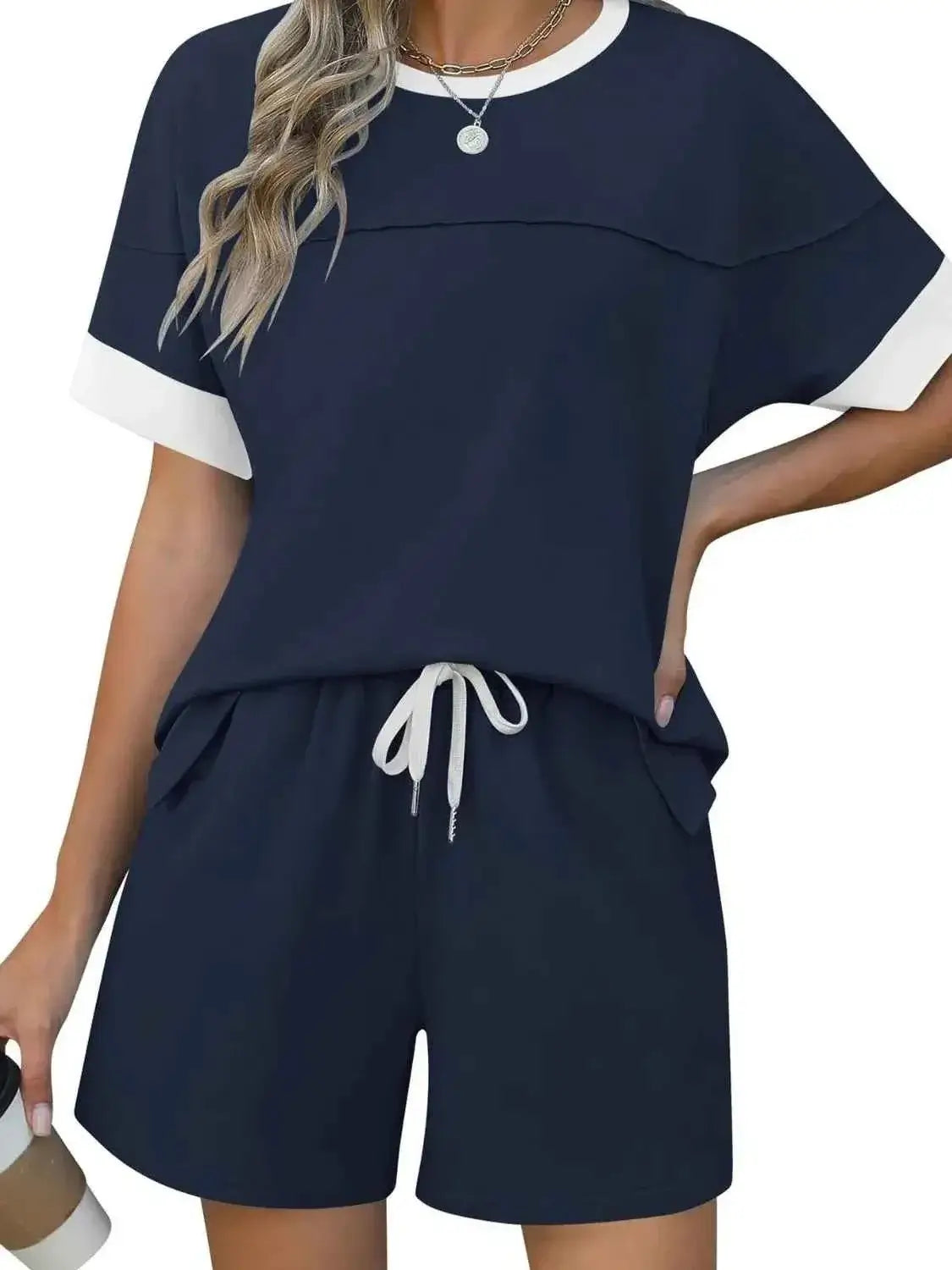 Round Neck Short Sleeve matching shorts and top set