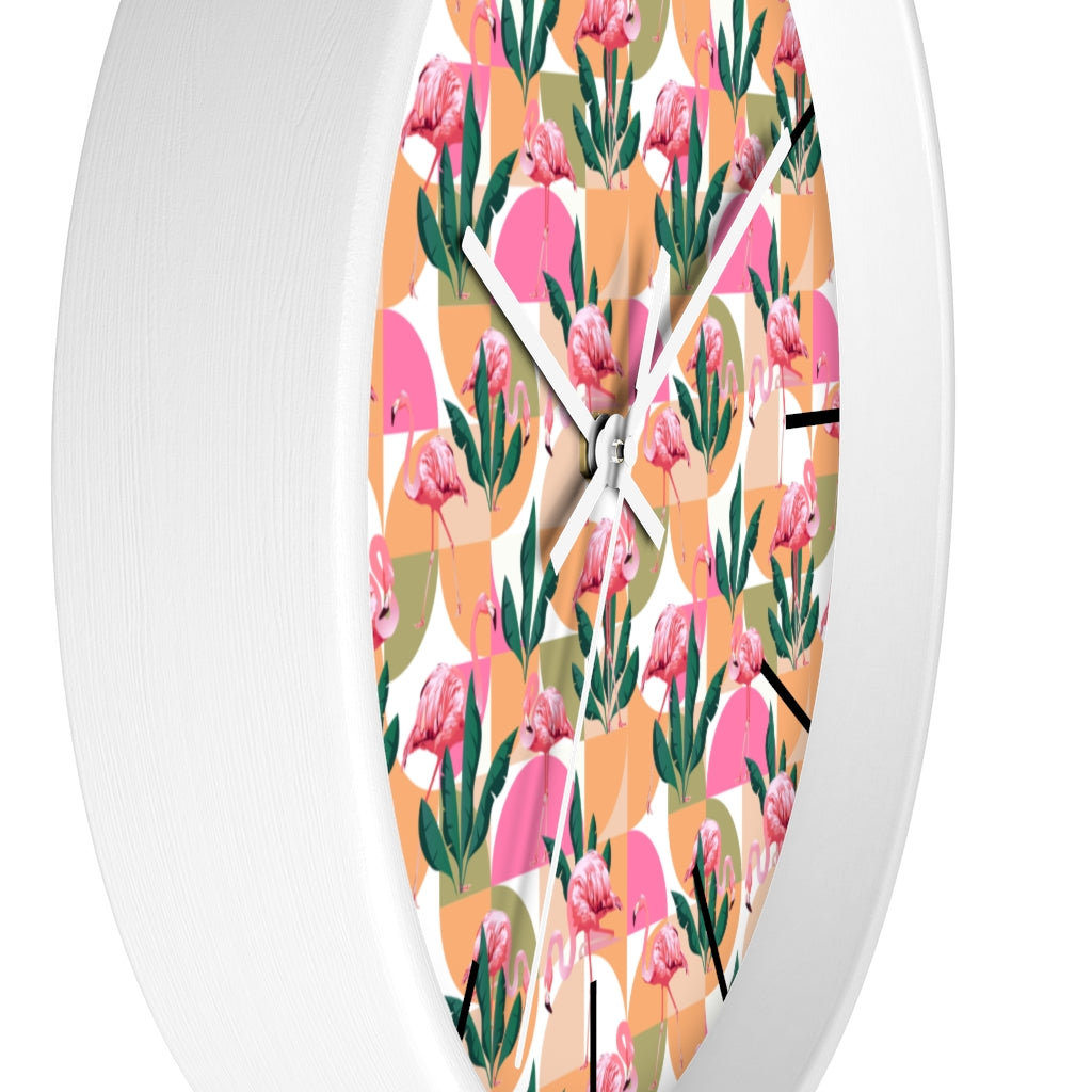 2882Time™ Retro Pink Flamingo Geometric Clock