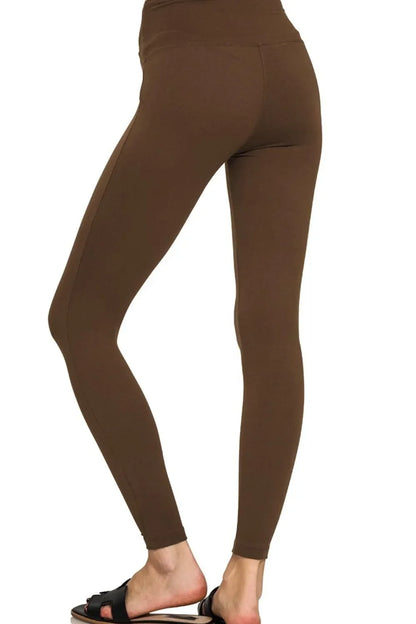 Zenana Premium Microfiber Wide Waistband Leggings in Brown