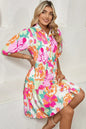 Green Floral Puff Sleeve Buttoned Babydoll Dress