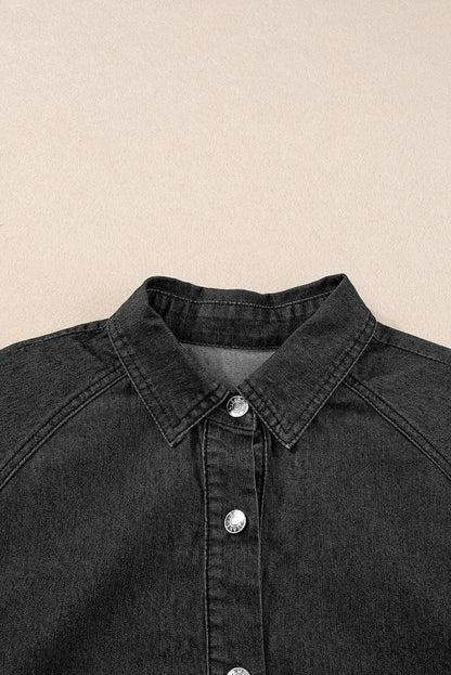 Dark Blue Short Sleeve Button Up Loose Denim Shirt Dress