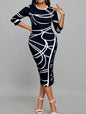 Ladies' Casual Printed Dress - Round Neck Women's Casual Dress