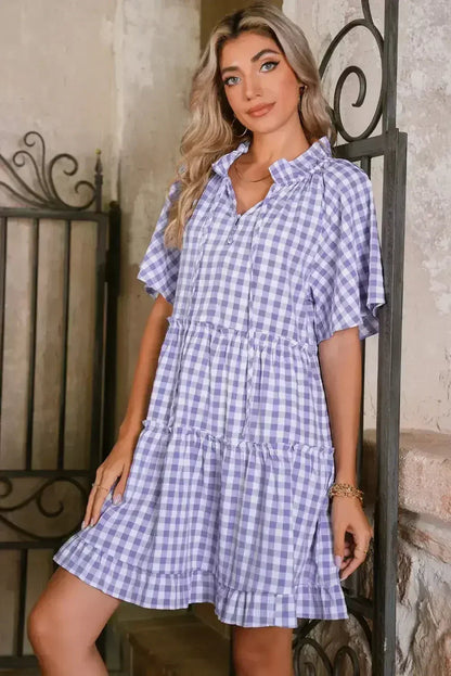Lavendula Plaid Frill Tiered Mini Dress