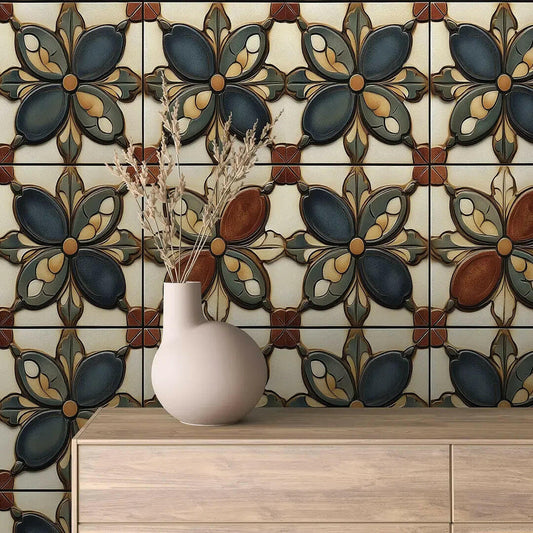 Earthen Bloom Glazed Tile Wallpaper