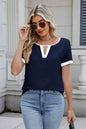 Cutout Round Neck Short Sleeve Blouse