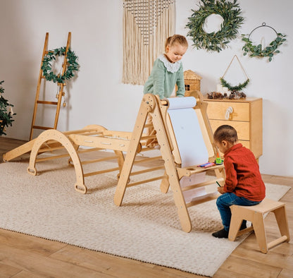 4in1 Montessori Climbing Set: Triangle Ladder + Climbing Arch + Slide Board + Art Addition