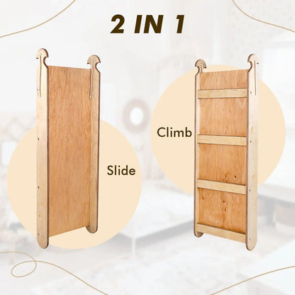 4in1 Montessori Climbing Set: Triangle Ladder + Climbing Arch + Slide Board & Cushion – Beige