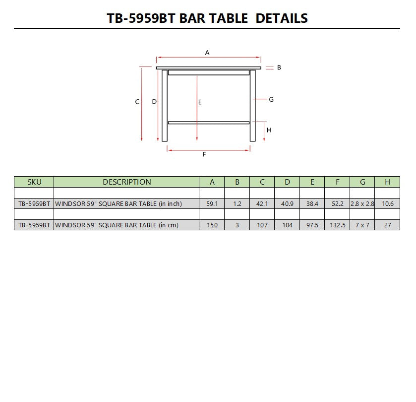 Windsor 59" Square Bar Table