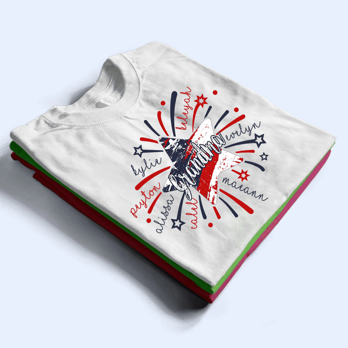 4th of July Firework America Flag - Personalized Custom T Shirt - Birthday, Loving, Funny Gift for Grandma/Nana/Mimi, Mom, Wife, Grandparent