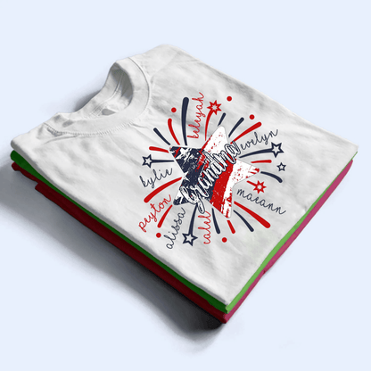 4th of July Firework America Flag - Personalized Custom T Shirt - Birthday, Loving, Funny Gift for Grandma/Nana/Mimi, Mom, Wife, Grandparent