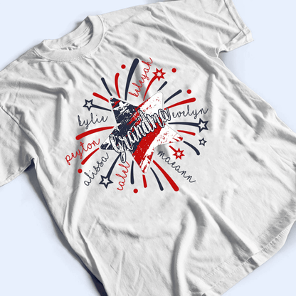 4th of July Firework America Flag - Personalized Custom T Shirt - Birthday, Loving, Funny Gift for Grandma/Nana/Mimi, Mom, Wife, Grandparent