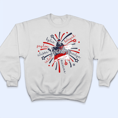 4th of July Firework America Flag - Personalized Custom T Shirt - Birthday, Loving, Funny Gift for Grandma/Nana/Mimi, Mom, Wife, Grandparent