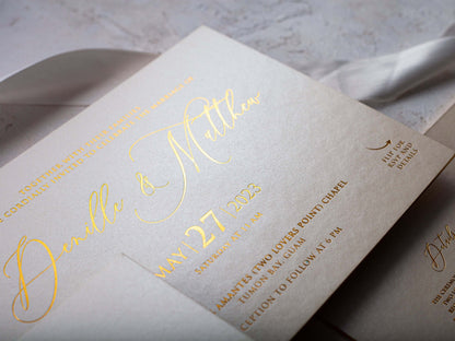 Ivory and Gold Embossed Wedding Invitations