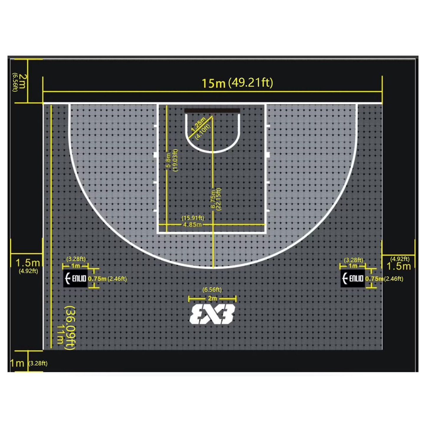 USA Enlio Official 3X3 Basketball Court – FIBA Certified – 20' x 20' Pro Kit