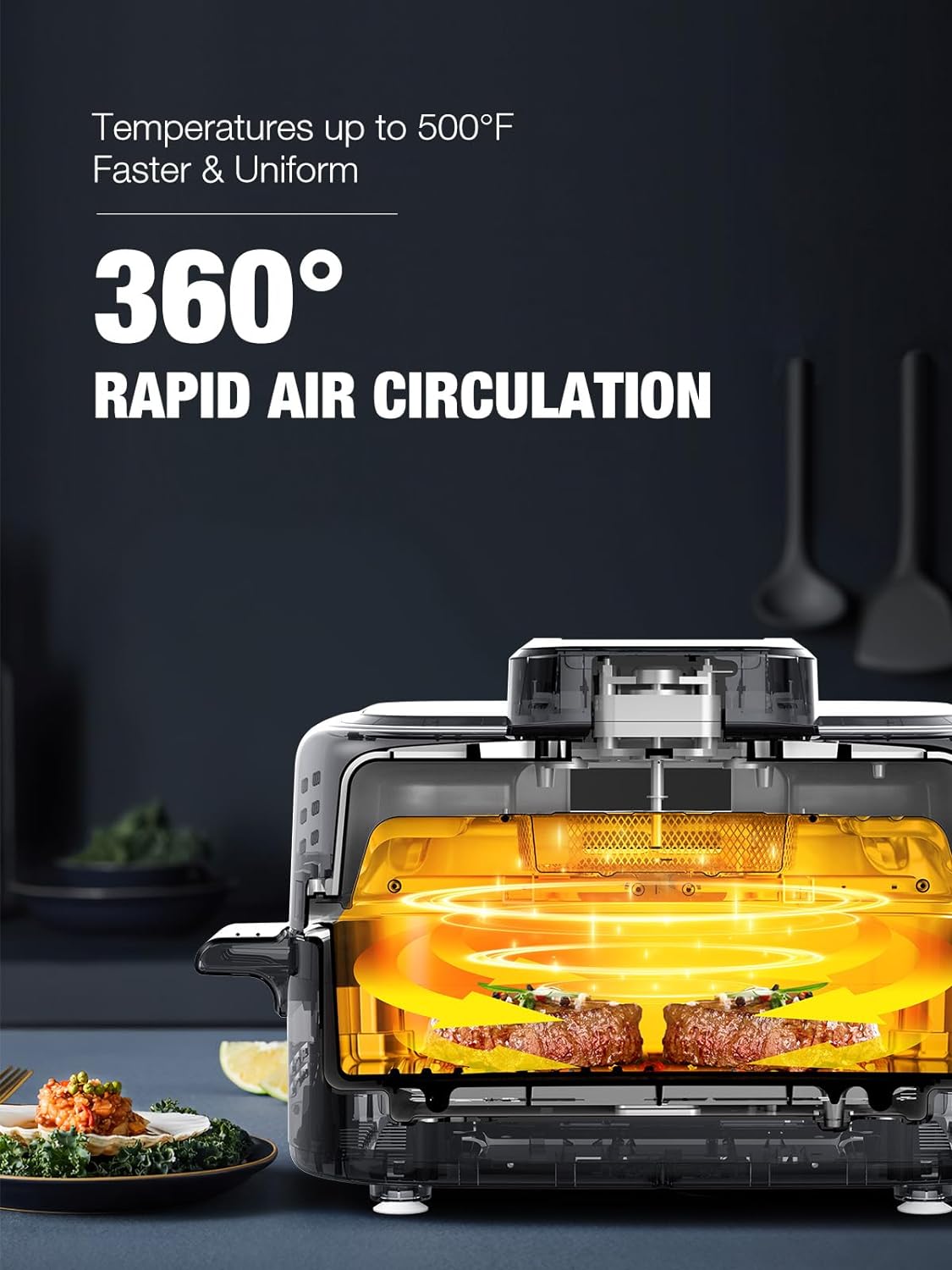 5-IN-1 5QT  Indoor Air Fry, Crisps, Roasts, Reheats, & Dehydrates, for Quick, Easy Meals,Nonstick，Black