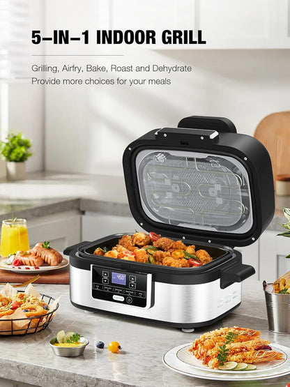 5-IN-1 5QT  Indoor Air Fry, Crisps, Roasts, Reheats, & Dehydrates, for Quick, Easy Meals,Nonstick，Black