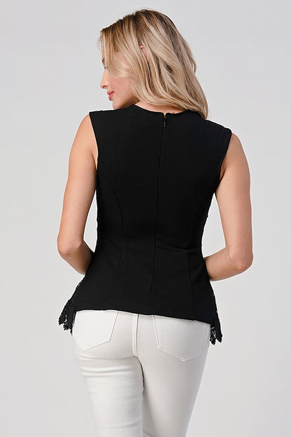 Sleeveless V-Neck Lace Peplum Top