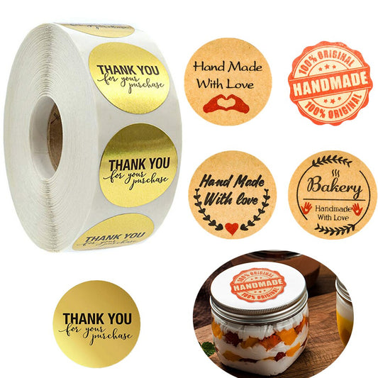 500PCS Thank You Kraft Handmade Stickers Cards Box