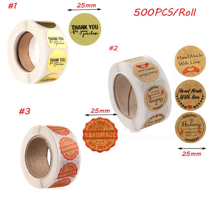 500PCS Thank You Kraft Handmade Stickers Cards Box