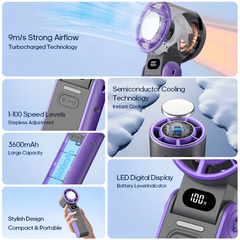 Foldable Rechargeable Cooling Fan – Turbo Handheld Fan with Adjustable Speed