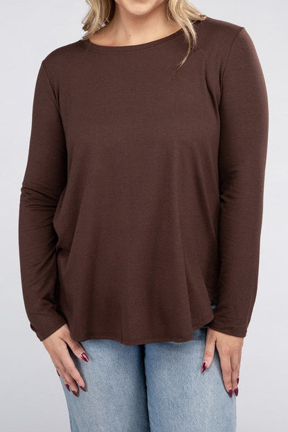 ZENANA Plus Long Sleeve Round Neck Round Hem Top