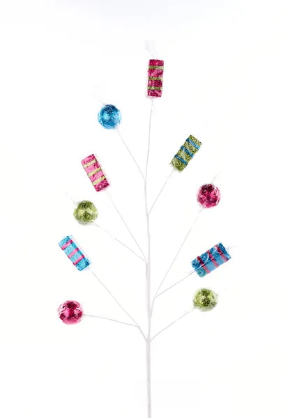 29"L CELLO WRAPPED CANDY SPRAY TURQ./LIME GREEN/HOT PINK