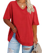 Cato Fashions Online - Women's Plus Size V-Neck Cotton T-Shirts - Summer Half Sleeve Casual Loose Fit Tunic Tops