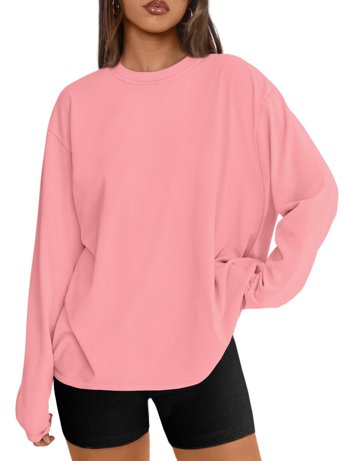 Big & Tall Clothing - Women's Oversized Long Sleeve T-Shirt Basic Crewneck Tee Fall Casual Top