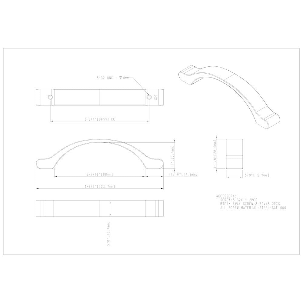 3" Center-to-Center Satin Nickel Arched Seaver Cabinet Pull