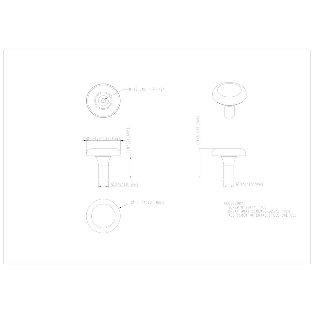 1-1/4" Diameter Satin Nickel Round Seaver Cabinet Knob