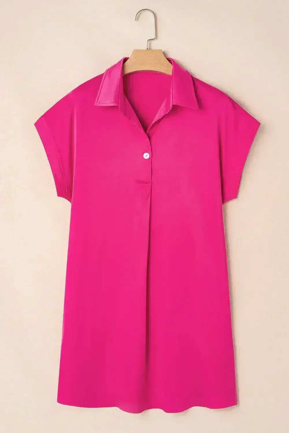 Rose Red Buttoned Collar Shift T Shirt Dress