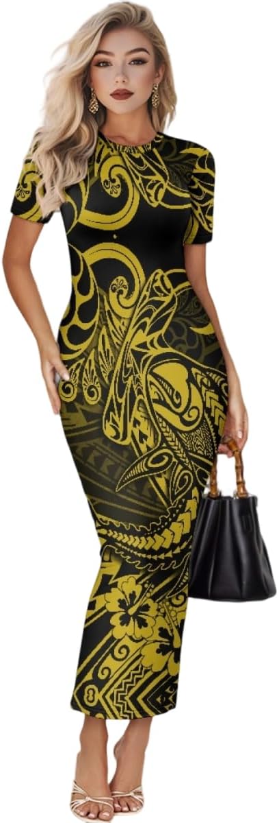 Women's Jamaican Flag Bodycon Midi Dress Short Sleeve