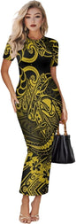 Women's Jamaican Flag Bodycon Midi Dress Short Sleeve